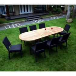 Salon en teck brut de jardin : Java - 8 chaises résine