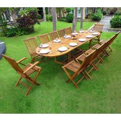 Salon de jardin en Teck SUMATRA huilé avec table double rallonge