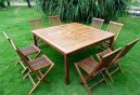 Mobiler de jardin en teck : ensemble table carree 150 cm - 8 chaises de jardin teck
