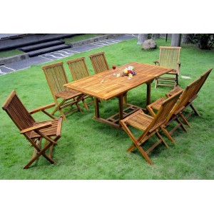Salon Lombok teck huilé pour 8 personnes avec table 120-180 cm