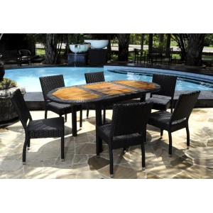 Meuble de jardin teck résine tressée – salon de jardin 8 places