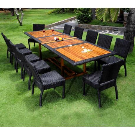 salon de jardin en teck et résine tressée noire 12 places Bornéo Rattan