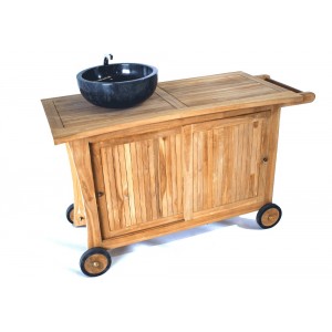 Meuble cuisine extérieur en teck + vasque