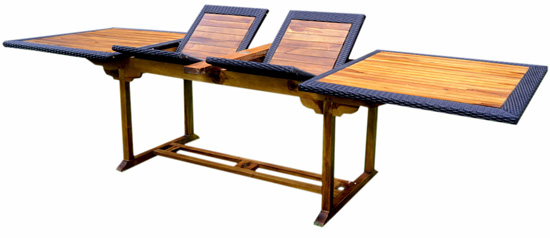 Table de jardin en teck et résine : modèle bornéo ratan