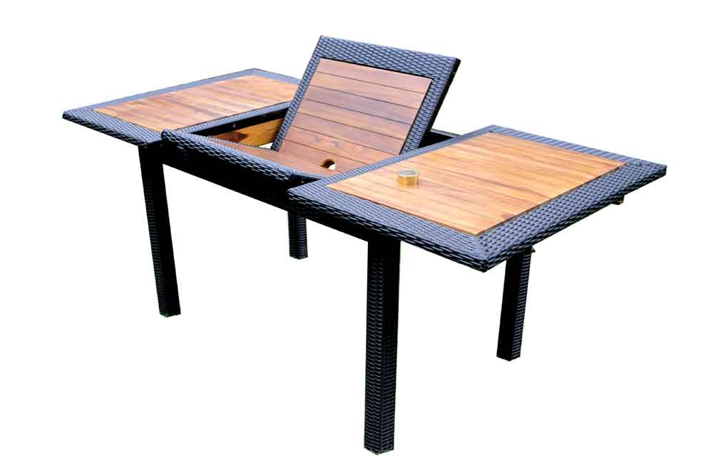 Ensemble table rectangulaire teck résine et 6 chaises pliantes