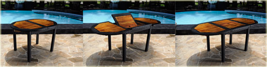 table à rallonge en teck et résine