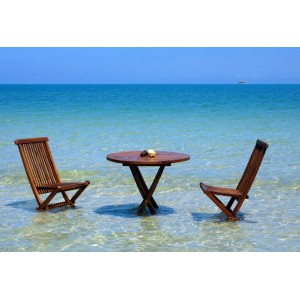 Mobilier de jardin en teck salon 2 places table + 2 chaises en teck