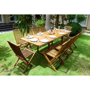 Ensemble de jardin en teck huilé ores 10 chaises