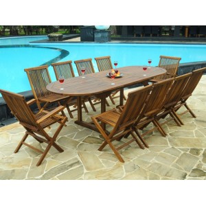 Ensemble en teck de jardin bois huilé 10-12 places