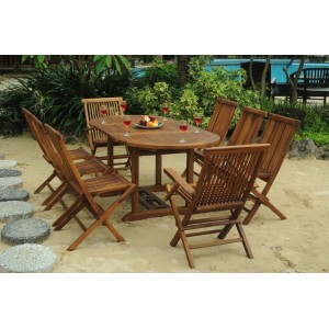 ensemble de jardin en teck : salon 8 places table ovale