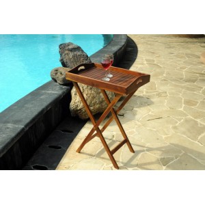 Desserte de jardin plateau en teck huile