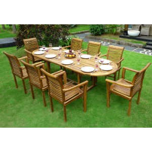 Ensemble en teck de jardin 8 fauteuils Raja