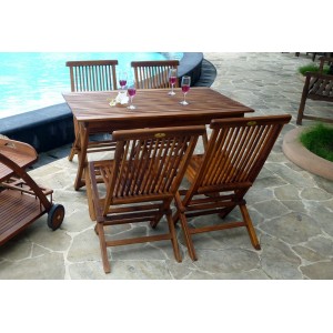 Table pliable de jardin en teck avec 4 chaises en teck : Horta