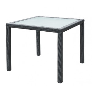 Table de jardin en résine tressée et verre
